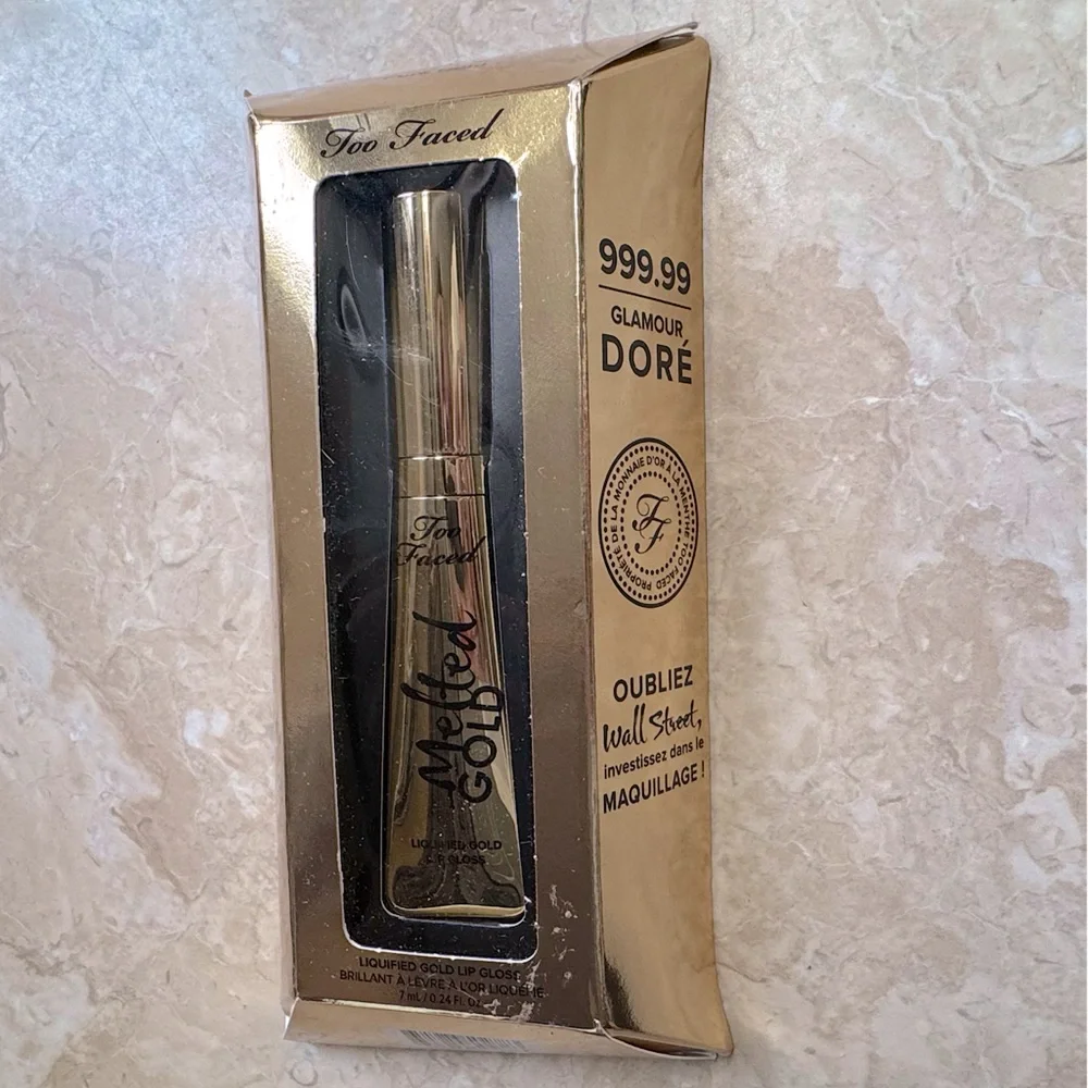 Too Faced Melted Gold Liquified Gold Lip Gloss Pure Gold New in Box